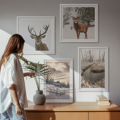 Multi-piece wall decor set Winter landscape with deer