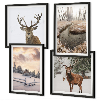 Multi-piece wall decor set Winter landscape with deer