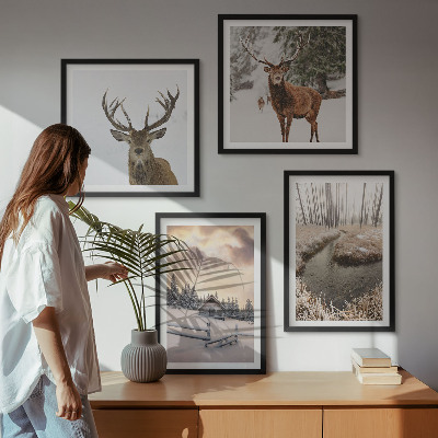 Multi-piece wall decor set Winter landscape with deer