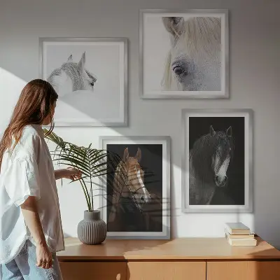 Wall art set Horse portraits in shades