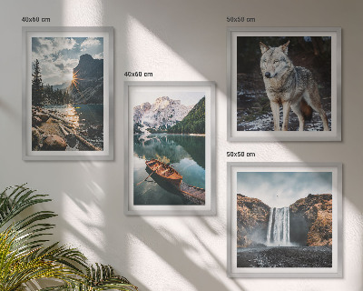 Set of 4 wall art pieces Mountains lakes waterfall wolf