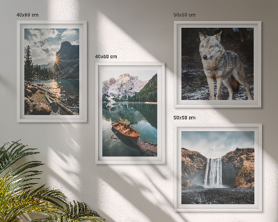 Set of 4 wall art pieces Mountains lakes waterfall wolf