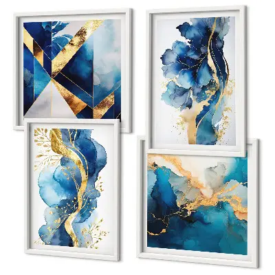 Multi-piece wall decor set with blue abstract patterns