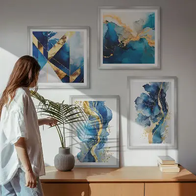 Multi-piece wall decor set Blue abstract patterns