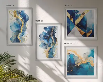 Multi-piece wall decor set with blue abstract patterns