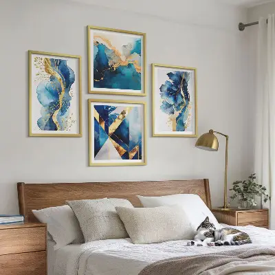 Multi-piece wall decor set with blue abstract patterns