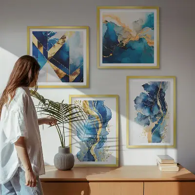 Multi-piece wall decor set with blue abstract patterns