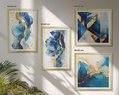 Multi-piece wall decor set with blue abstract patterns