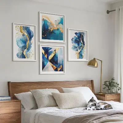 Multi-piece wall decor set with blue abstract patterns