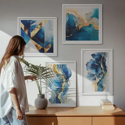 Multi-piece wall decor set with blue abstract patterns