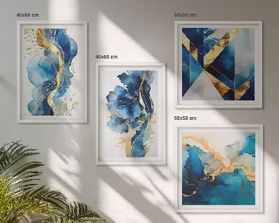 Multi-piece wall decor set with blue abstract patterns