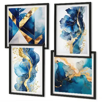 Multi-piece wall decor set with blue abstract patterns