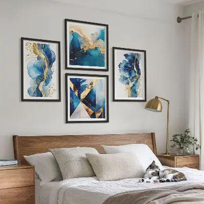 Multi-piece wall decor set with blue abstract patterns