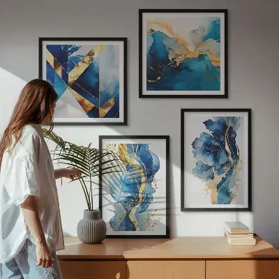 Multi-piece wall decor set Blue abstract patterns