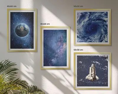 Multi-piece wall decor set featuring an earth space storm galaxy design