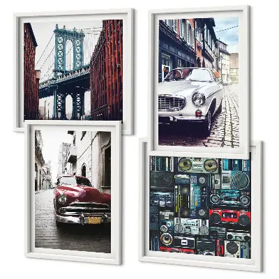 Set of 4 wall art pieces featuring a retro Brooklyn old cars theme