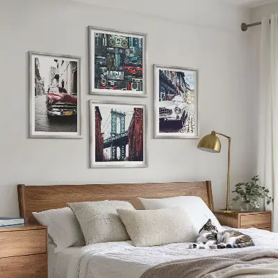 Set of 4 wall art pieces featuring a retro Brooklyn old cars theme