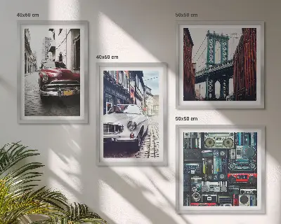 Set of 4 wall art pieces featuring a retro Brooklyn old cars theme
