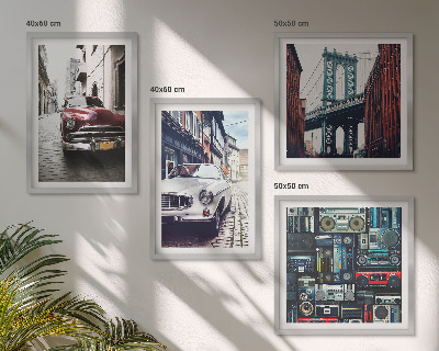 Set of 4 wall art pieces Old cars Brooklyn retro audio