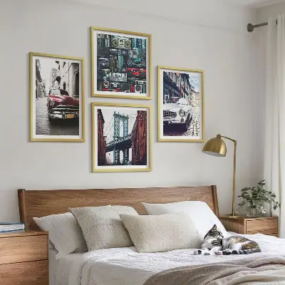 Set of 4 wall art pieces featuring a retro Brooklyn old cars theme