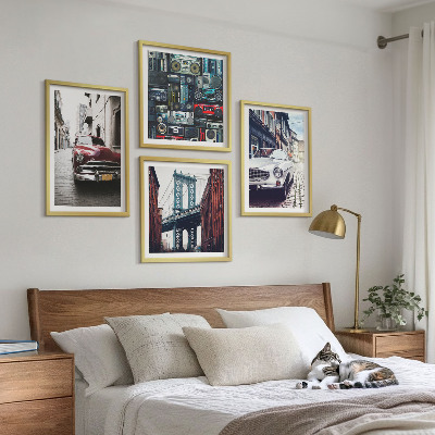 Set of 4 wall art pieces Old cars Brooklyn retro audio