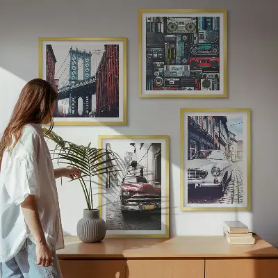 Set of 4 wall art pieces featuring a retro Brooklyn old cars theme