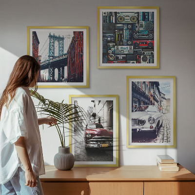 Set of 4 wall art pieces Old cars Brooklyn retro audio