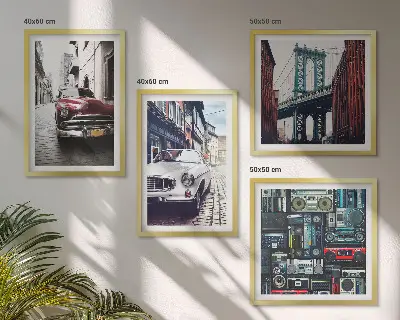 Set of 4 wall art pieces featuring a retro Brooklyn old cars theme