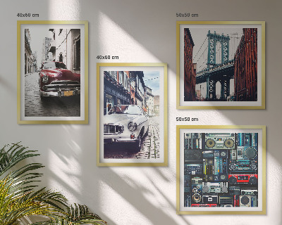 Set of 4 wall art pieces Old cars Brooklyn retro audio