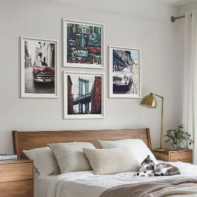 Set of 4 wall art pieces featuring a retro Brooklyn old cars theme