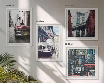 Set of 4 wall art pieces featuring a retro Brooklyn old cars theme