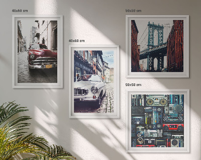 Set of 4 wall art pieces Old cars Brooklyn retro audio