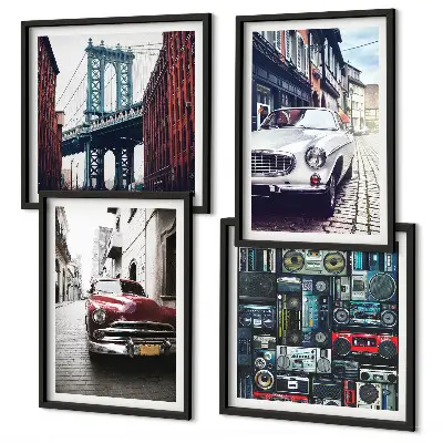 Set of 4 wall art pieces featuring a retro Brooklyn old cars theme