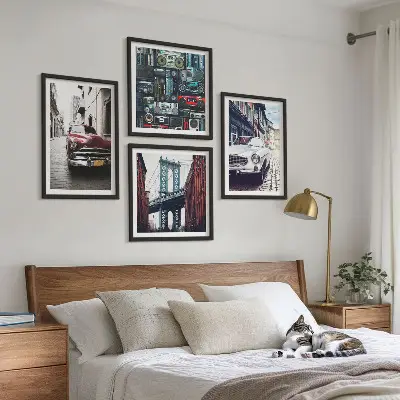 Set of 4 wall art pieces featuring a retro Brooklyn old cars theme