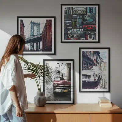 Set of 4 wall art pieces featuring a retro Brooklyn old cars theme