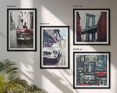 Set of 4 wall art pieces featuring a retro Brooklyn old cars theme