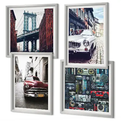 Set of 4 wall art pieces featuring a retro Brooklyn old cars theme
