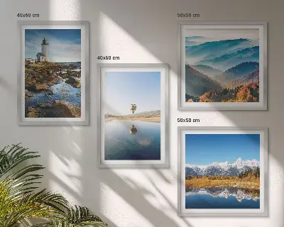 Multi-piece wall decor set featuring views of nature including a lighthouse and mountains