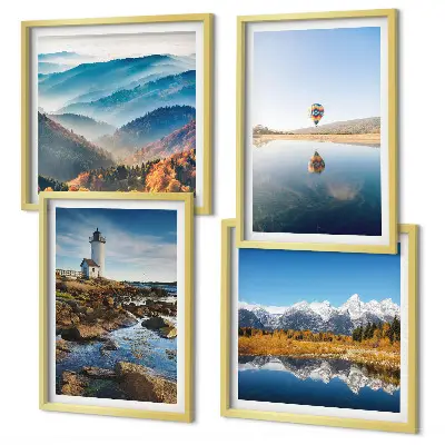 Multi-piece wall decor set featuring views of nature including a lighthouse and mountains