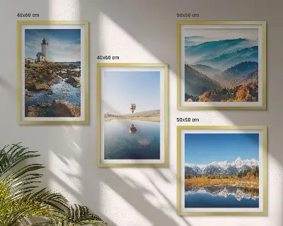 Multi-piece wall decor set featuring views of nature including a lighthouse and mountains