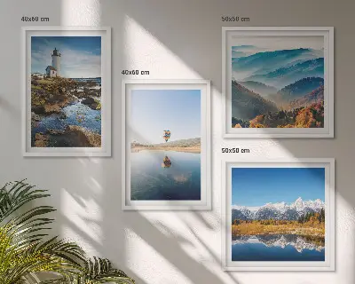 Multi-piece wall decor set featuring views of nature including a lighthouse and mountains