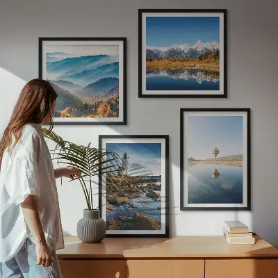 Multi-piece wall decor set featuring views of nature including a lighthouse and mountains