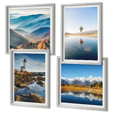 Multi-piece wall decor set featuring views of nature including a lighthouse and mountains