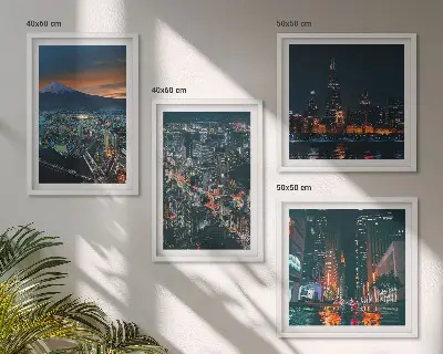 Set of 4 wall art pieces cityscape mountain view at night