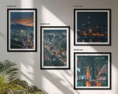 Set of 4 wall art pieces cityscape mountain view at night