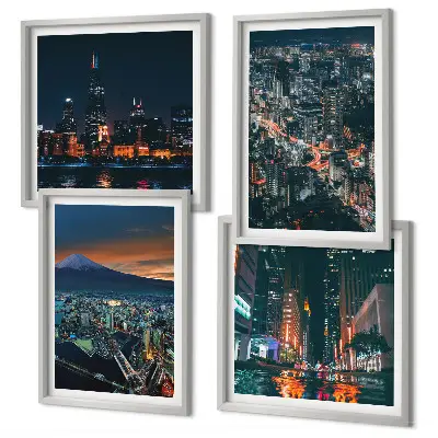 Set of 4 wall art pieces Mountain view of the city at night