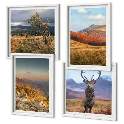 Multi-piece wall decor set featuring mountain landscapes with deer and grass