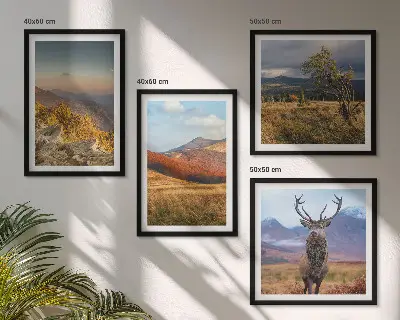 Multi-piece wall decor set featuring mountain landscapes with deer and grass
