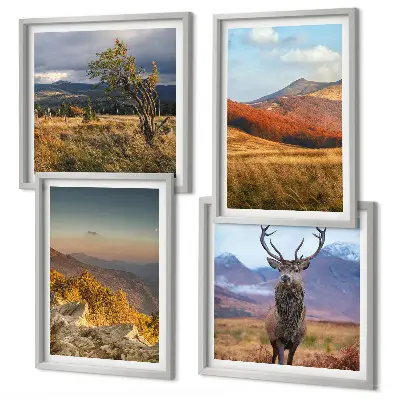 Multi-piece wall decor set featuring mountain landscapes with deer and grass