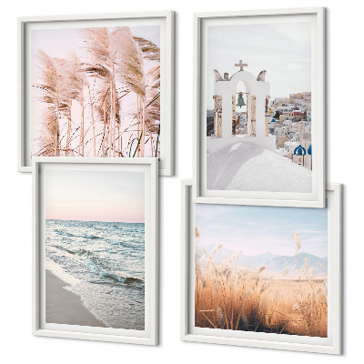 Wall art set Plants, sea waves, view, houses